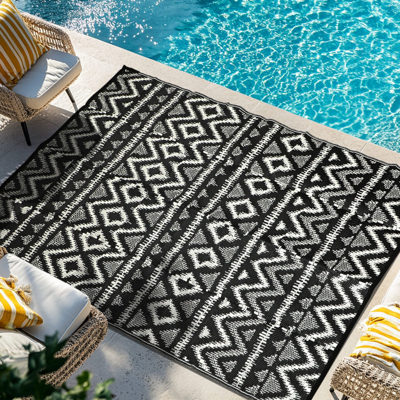 Southwestern Black/White Indoor/Outdoor Area Rug, Rectangle 4' x 6'