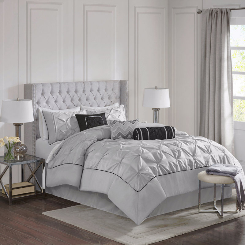 Ensemble d'édredon touffeté 7 pièces grand gris, Gris, Édredon de grande taille et 6 pièces supplément