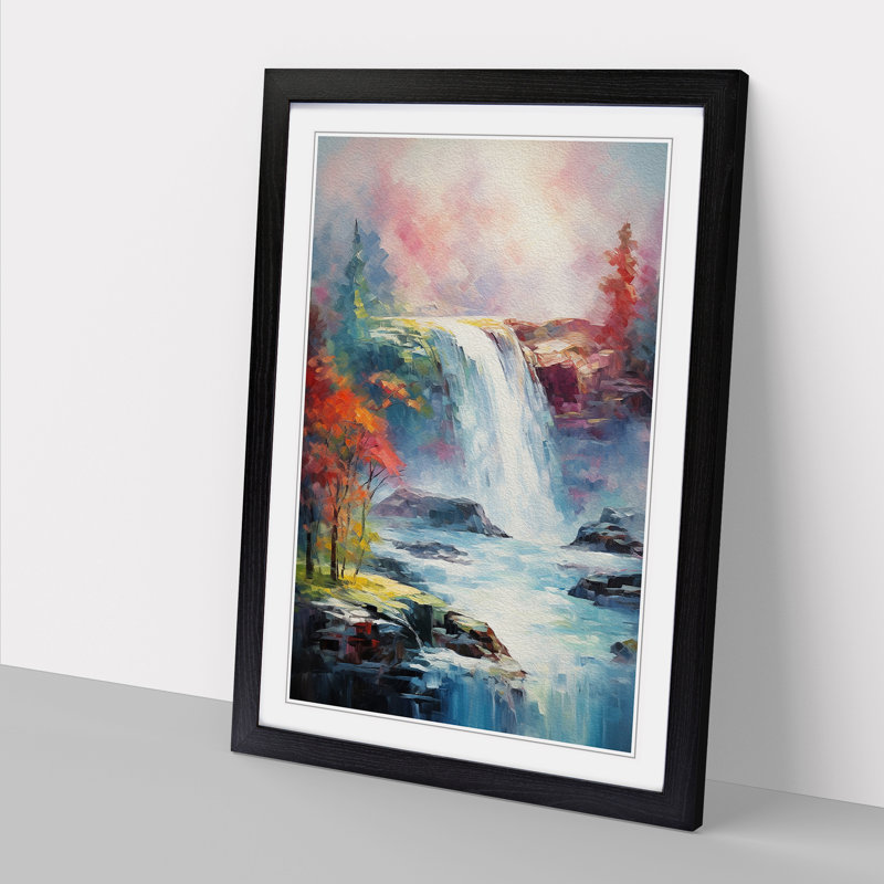 Waterfall Impressionism Art - Framed Print, 64cm H x 46cm W, Black Framed