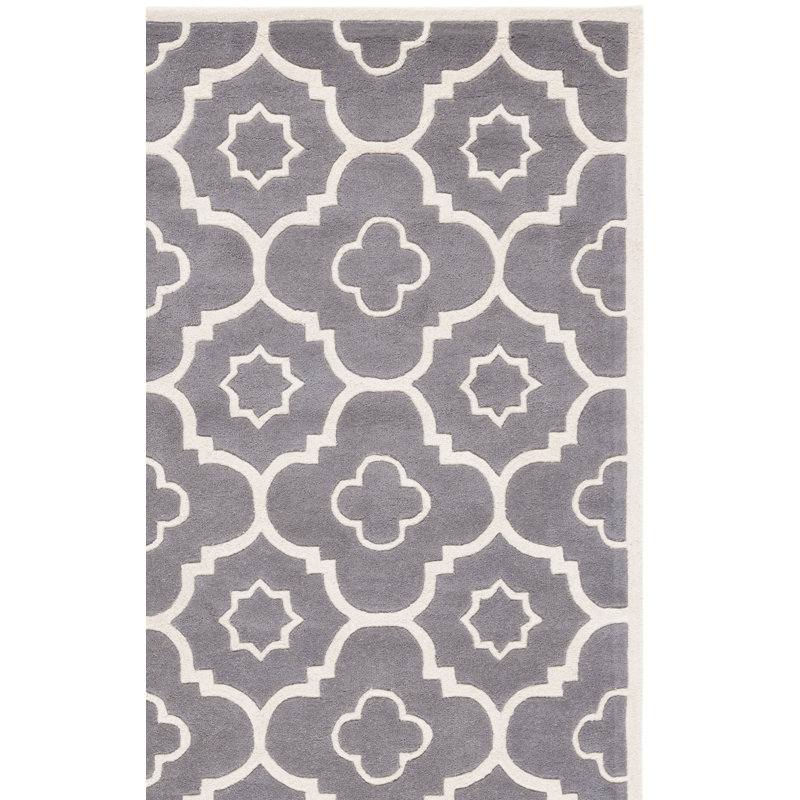 Tapis gris foncé / ivoire en laine touffeté à la main Carolene, Rectangle 6 pi x 9 pi