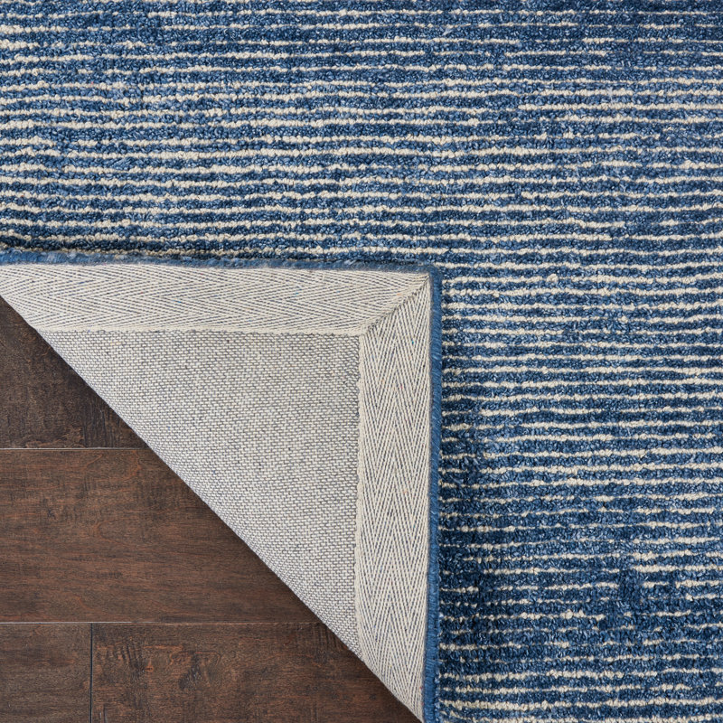 Tapis bleu touffeté à la main Zendejas, Tapis de couloir 2 pi 3 po x 7 pi 6 po