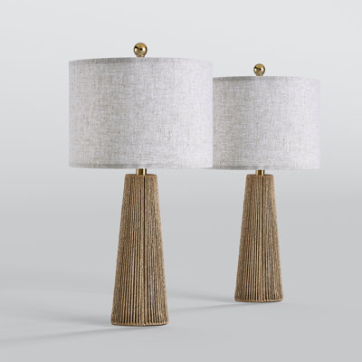 Arcola 25.8" Farmhouse Boho Handwoven Rattan and Paper Cord Table Lamp with Drum Shade