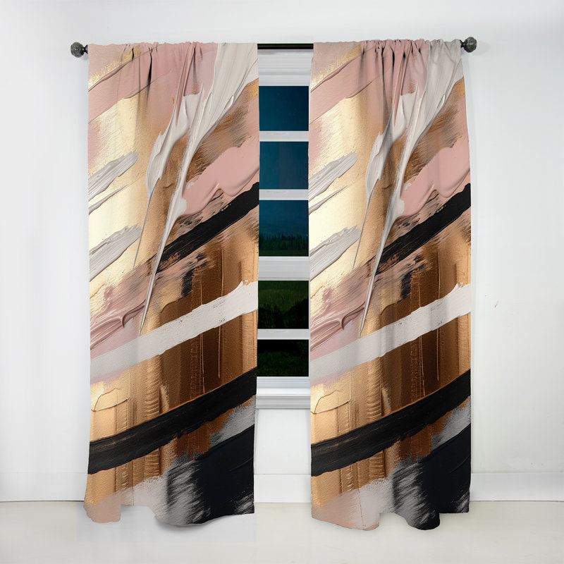 Sandry - formes dorées et roses en I contemporain - rideau en velours moderne - obscurcissant - 1 panneau, L 52 po x L 108 po