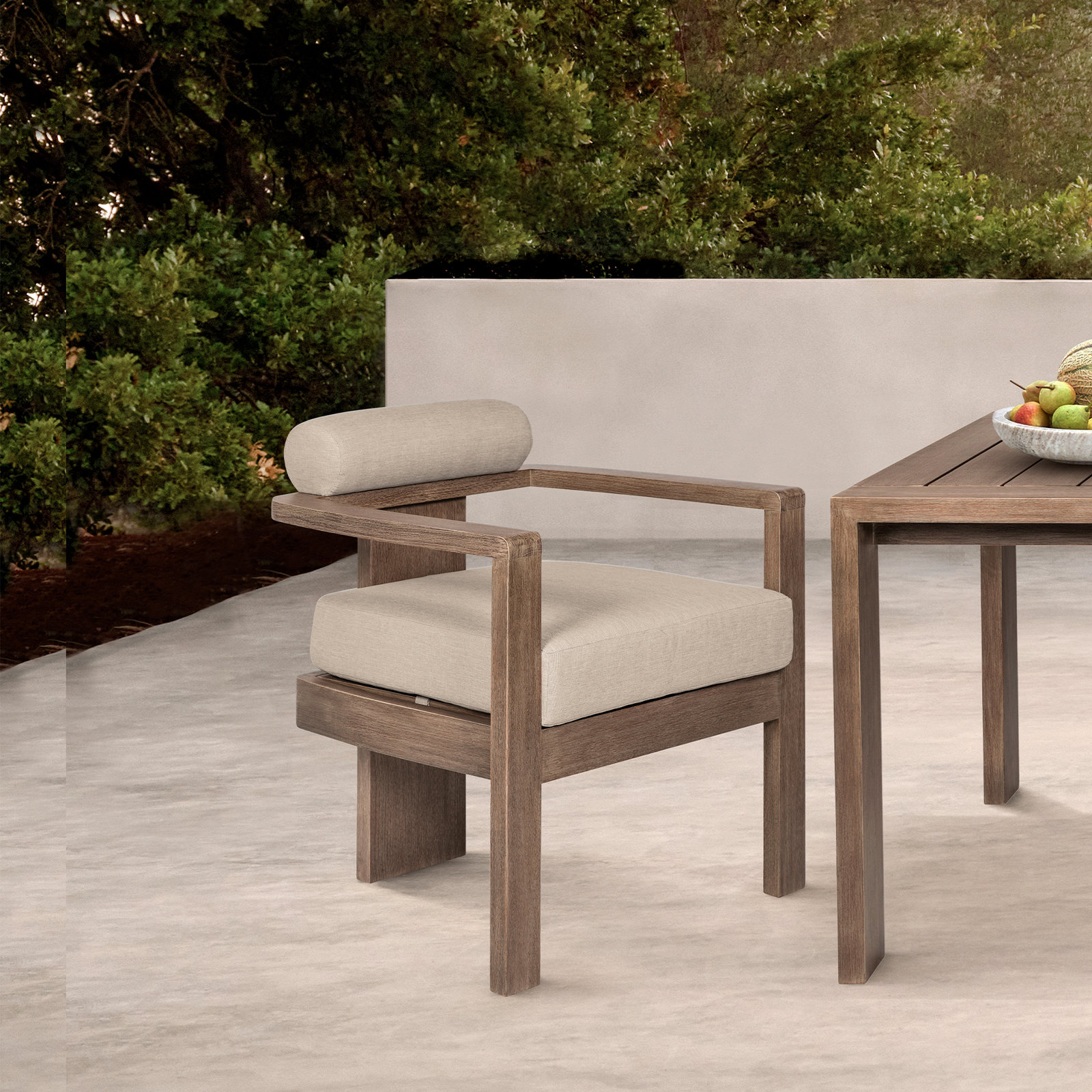 Chaudry Wood Premium All-Weather Wicker Outdoor Dining Armchair with Cushion