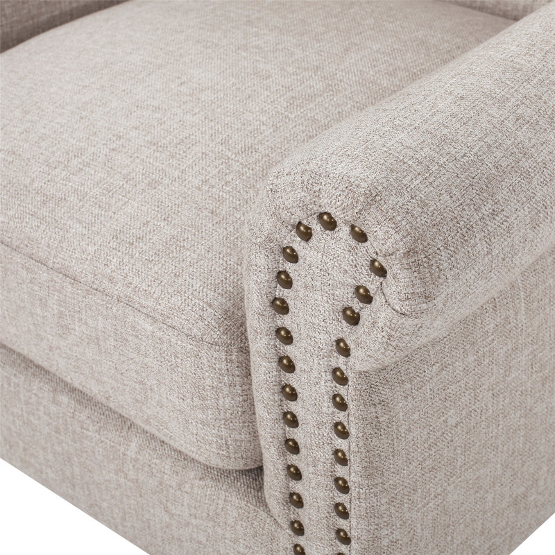Fauteuil à oreilles capitonné Osvaldo, Tissu beige