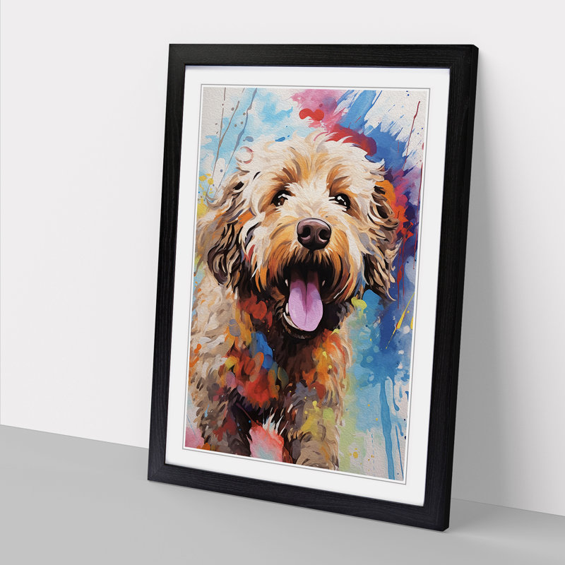 Labradoodle Action Painting - Single Picture Frame Print on Wood, Black Framed, 64cm H x 46cm W