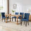 Ensemble de 2 chaises d'appoint classiques en lin bleu, chaises de salle à manger rembourrées de style Mid-Century moderne avec pieds en bois massif et garniture cloutée