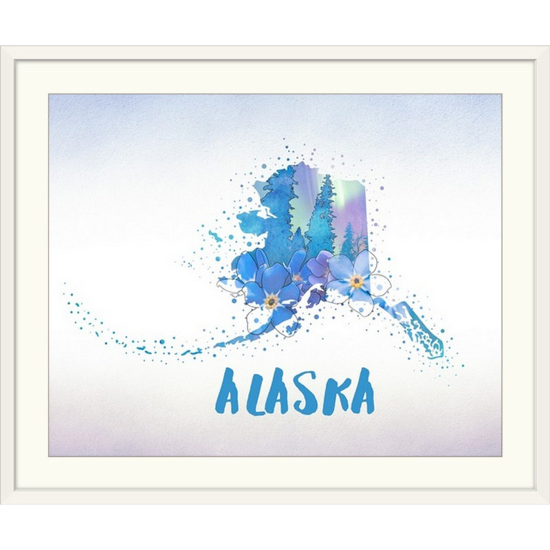 « alaska state fleur (oublier-moi-pas) », impression, Cadre blanc, H 20 po x l 23 po x P 1 po