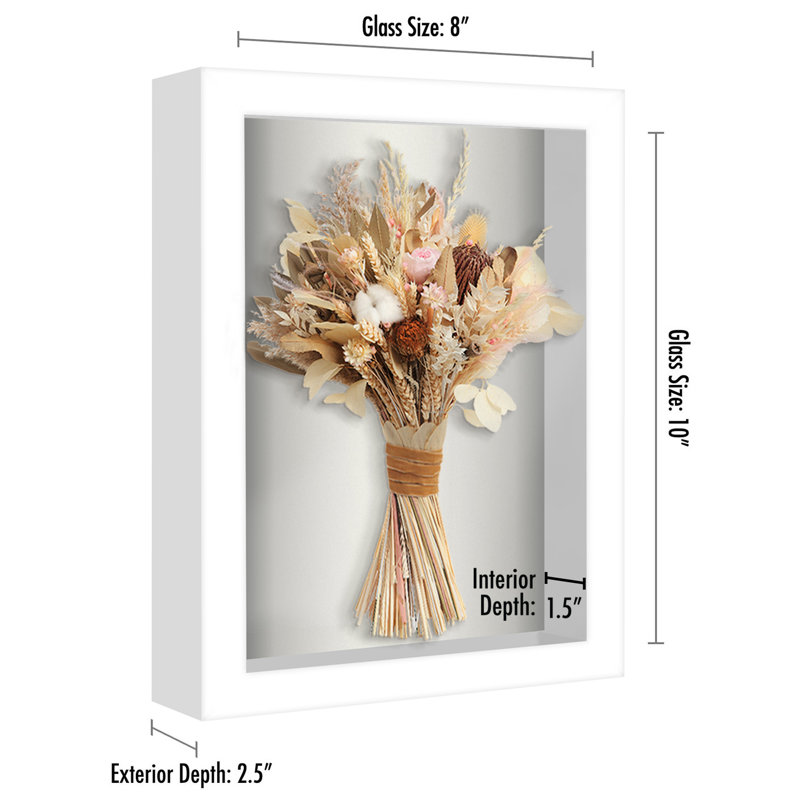 Sturdevant Shadow Box Frame Composite Wood with Glass for Hanging and Tabletop, White, 8" x 10"