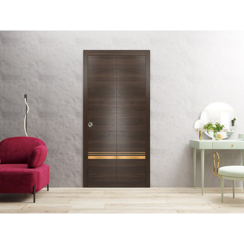 Porte pliante à panneaux en bois, Frêne chocolat, 64 po x 80 po