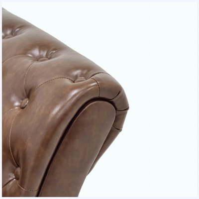 88.5" Sofa Couch Faux Rolled Arms Solid Wood Legs Cognac for Living Room