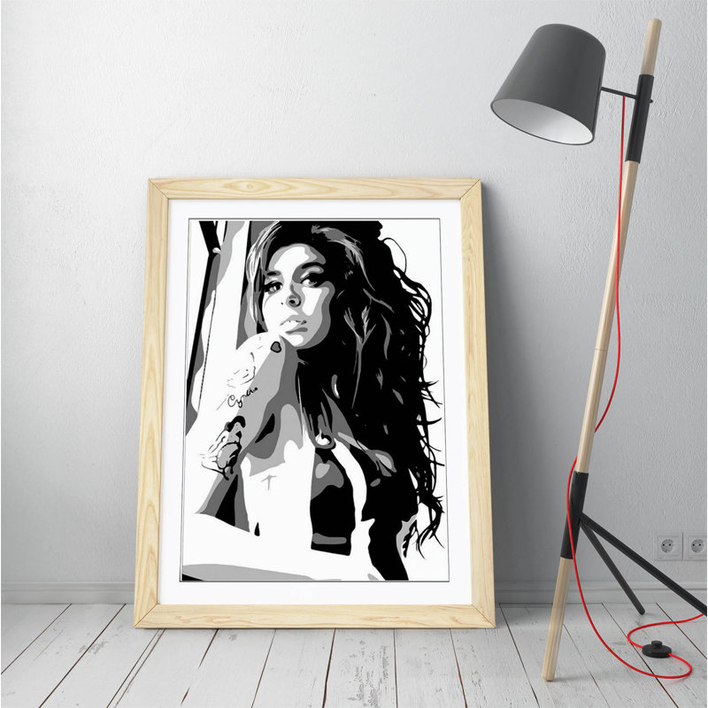 Musician Amy Winehouse - Single Picture Frame Print on Canvas, Light Oak Framed, 64cm H x 47cm W