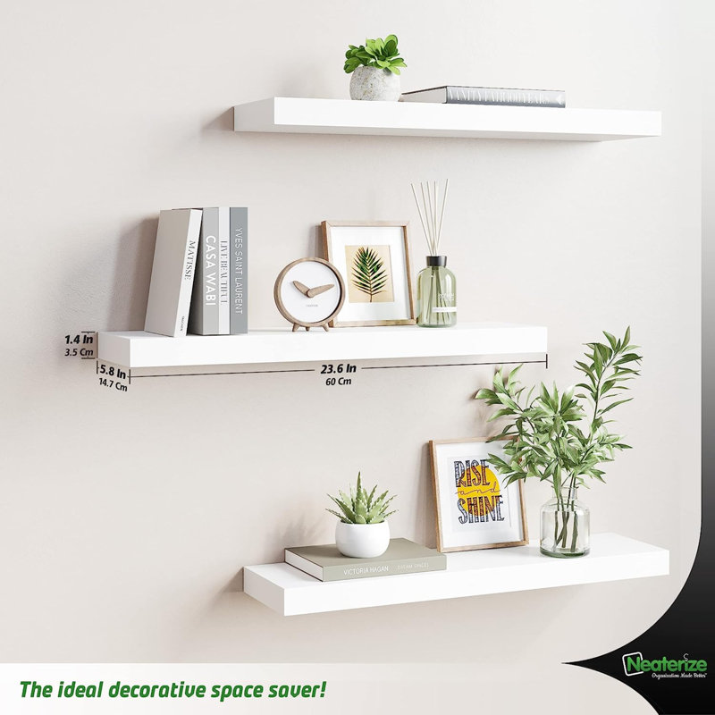 Ehva 3 Piece Floating Shelf, White, 23.6" H x 5.83" W x 1.4" D