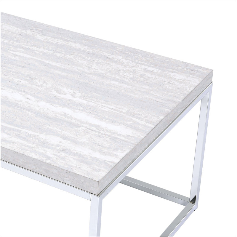 Table basse en chêne clair et chrome avec base ouverte