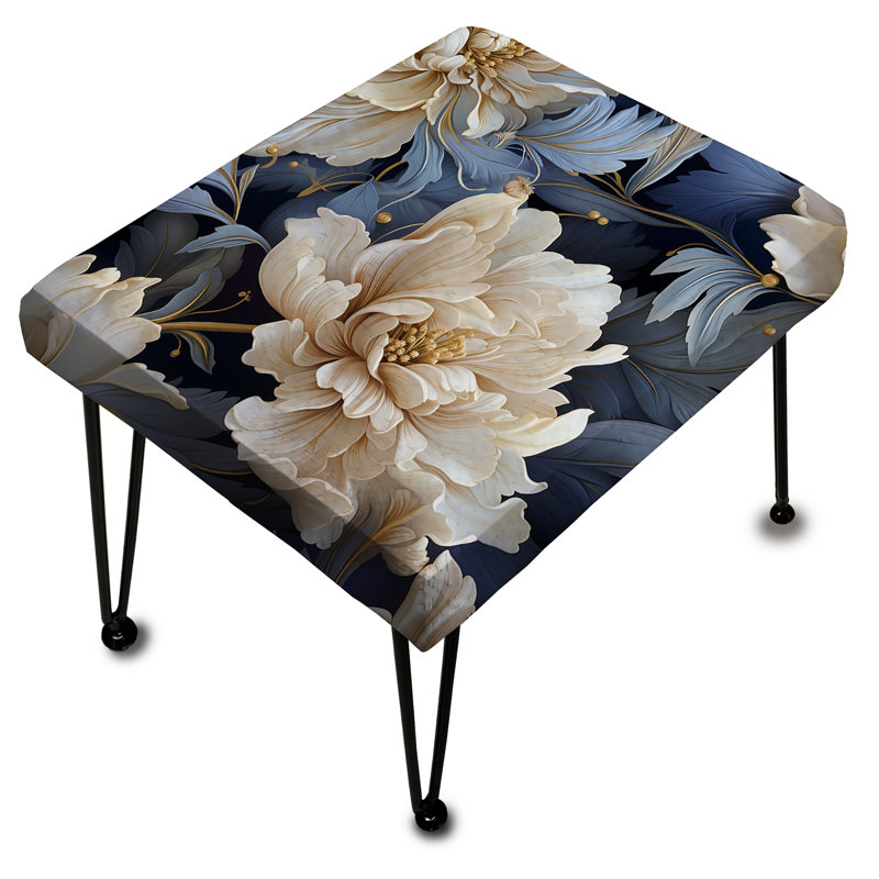 Pivoines bleues et blanches damassées - Repose-pieds rectangulaire floral