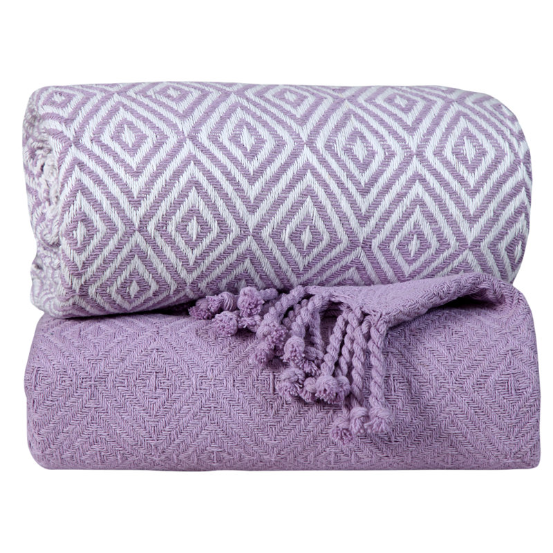 Jeté luxueux 100% coton, Mauve, Géométrique