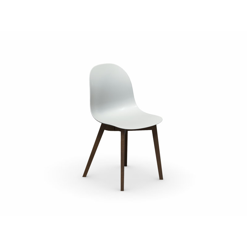 Academy Side Chair with Wooden Frame, Walnut, Matte Optic White