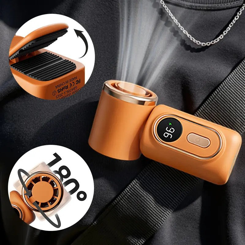 Mini ventilateur portatif à pince 3-en-1 rechargeable 3000 ko / 5 kbndieu avec débit d'air réglable 180, Orange