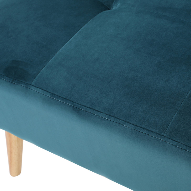 Avec revêtement en velours bleu sarcelle et style Mid-Century moderne, pieds solides, couvre-pieds en bouleau de 30,5 x 30,5 x 17 po