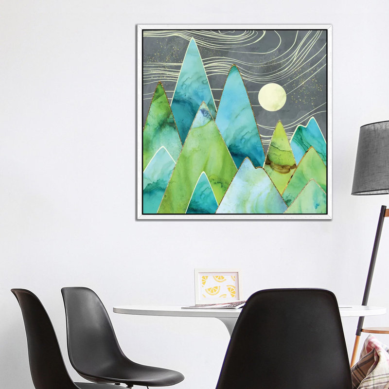 Moonlit Mountains - Print on Canvas, 93.98 cm H x 93.98 cm W, White Framed