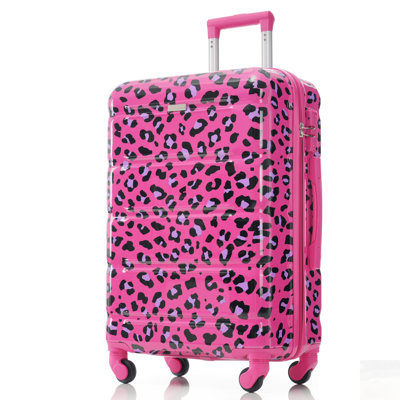 Durable 3-Piece Luggage Set with USB Port, 20-Inch Carry-On, ABS+PC Hard Shell, and Spinner Wheels, Fuchsia Leopard Print
