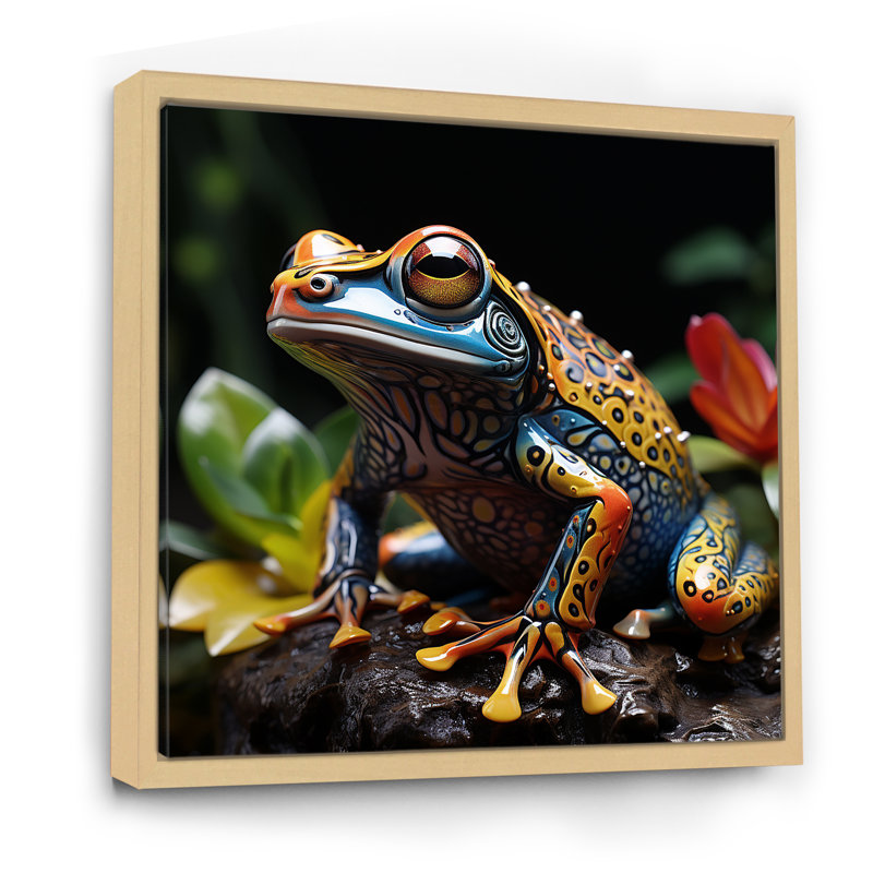 «Multicolor Frog Portait Glass I», reproduction sur toile, Cadre naturel flottant, H 16 po x l 16 po x P 1 po