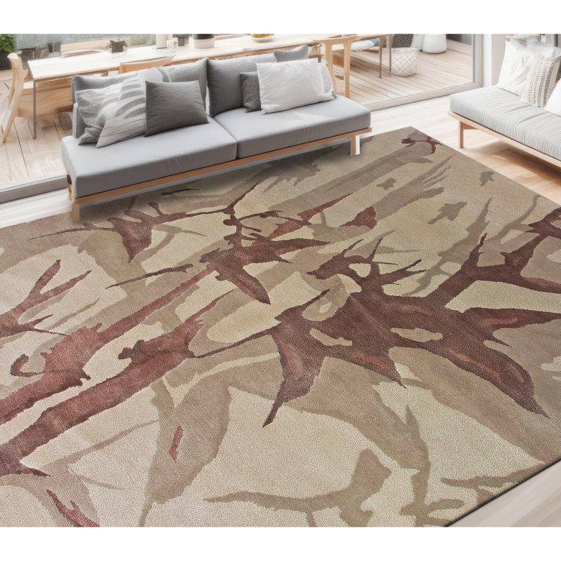 Tapis brun / beige noué à la main, Rectangle 12 pi x 15 pi
