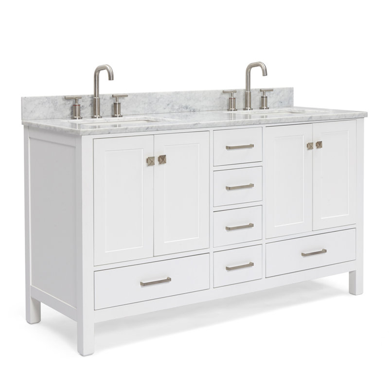Ensemble de meuble-lavabo double 61 po Flynt, Blanc, Nickel brossé