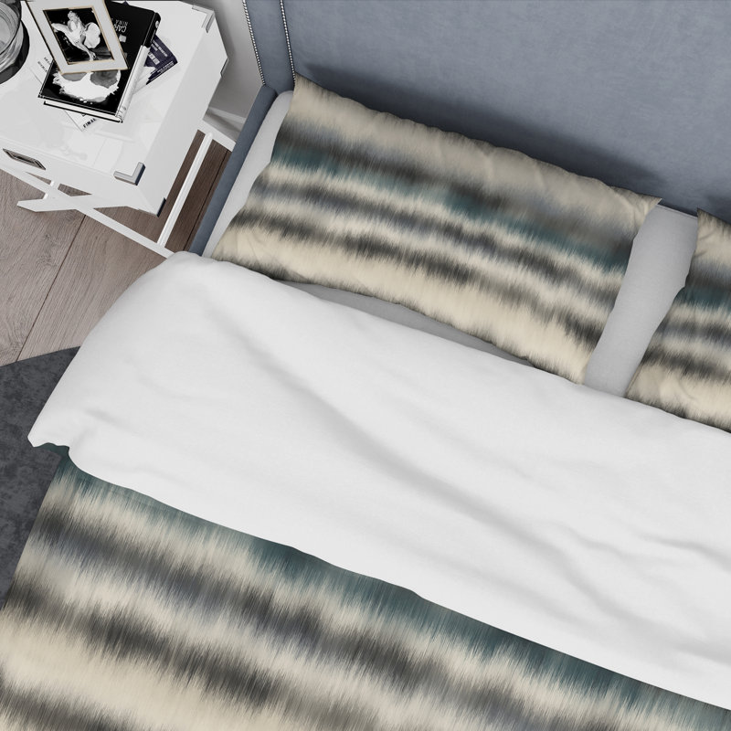 Motif rayé crème et noir - Ensemble de housse de couette abstrait - Microfibre de polyester