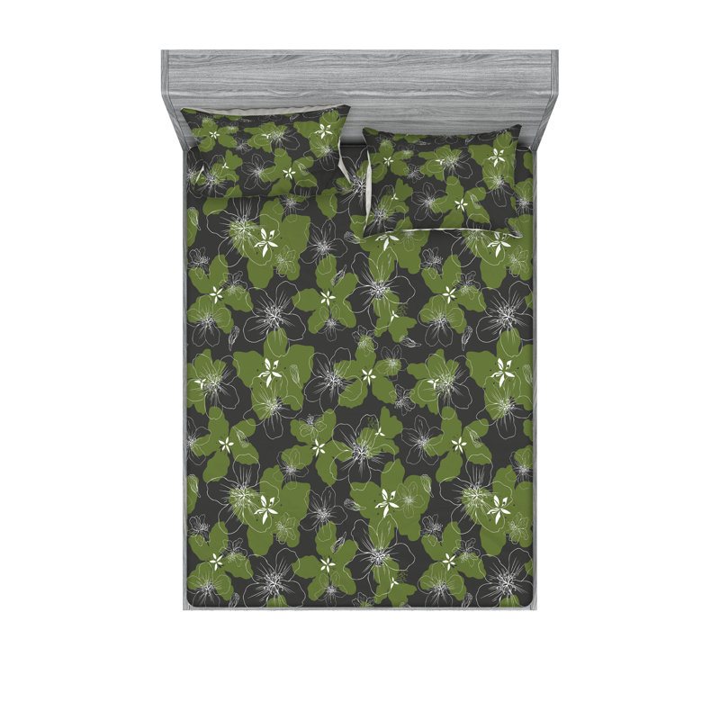 Drap-housse et taie décorative Ambesonne printemps art floral vert paon et blanc