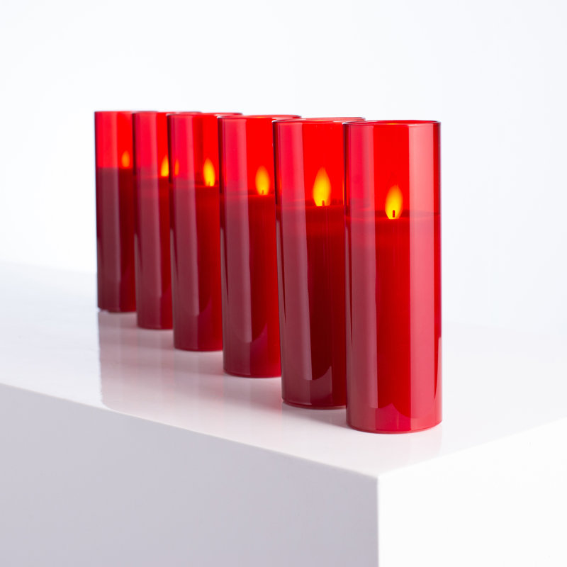 Ensemble de 6 bougies à DEL en verre rouge sans flamme avec télécommande