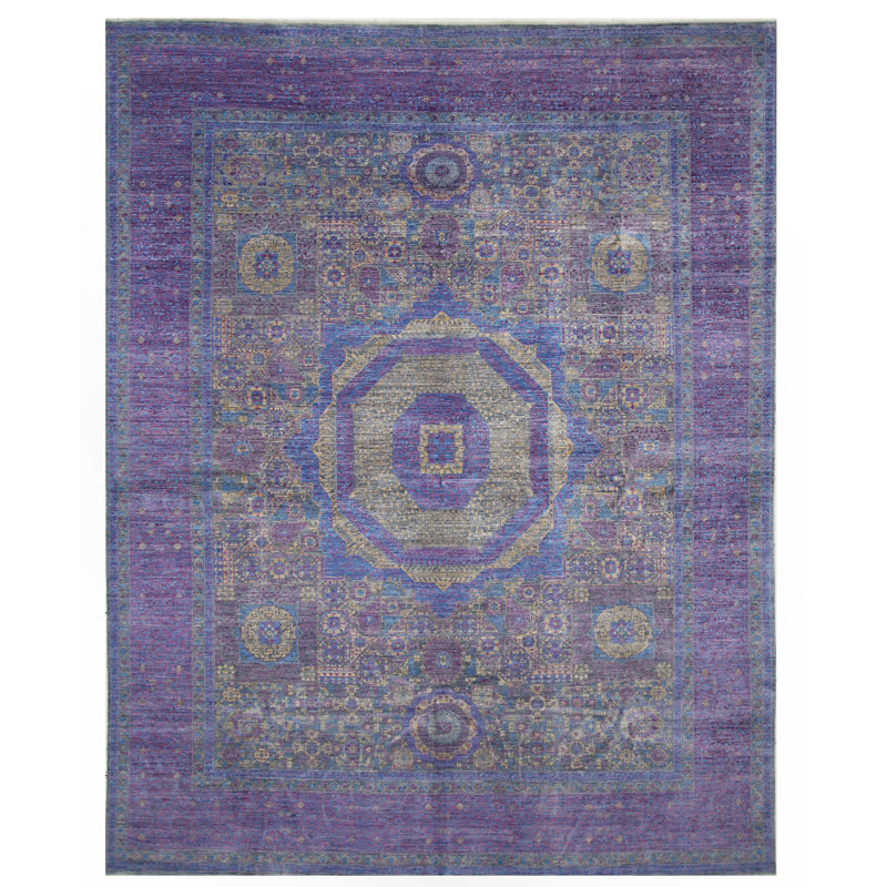 High-Quality Hand-Knotted Grey And Purple Area Rug