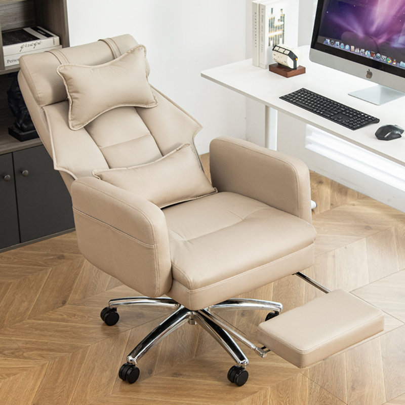 Technology Leather High Back Office Chair With Lumbar Support Headrest, Beige