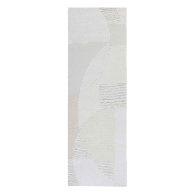 Tapis ivoire touffeté à la main, Tapis de couloir 2 pi 6 po x 12 pi