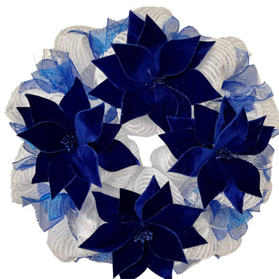 Couronne de Noël poinsettias bleus