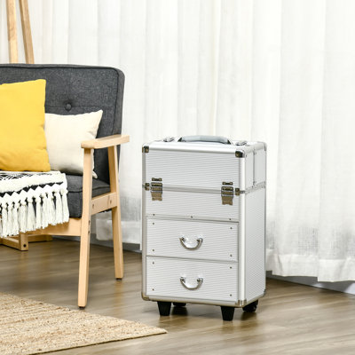 Valise de maquillage à roulettes, chariot de voyage avec roues pivotantes et clés