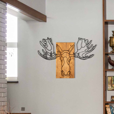 Élégant accessoire mural décoratif en bois, finition noire et noyer, 36,6 po x 25,9 po | Structure robuste en 100% métal (épaisseur: 0,05 po), envers en bois durable à 100% (épaisseur: 1,2 po) | Parfait pour la décoration intérieure et les intérieurs modernes