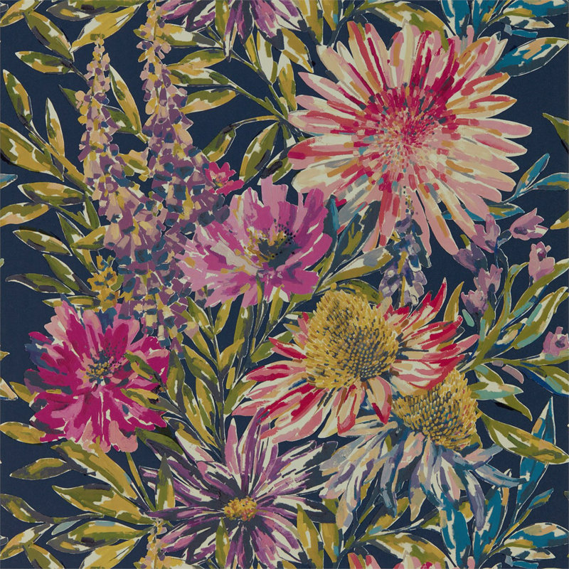 Floreale 10.05m x 68.6cm Wallpaper Roll, Heather/Navy