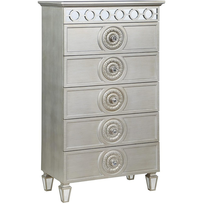 Commode 5 tiroirs Jassel en argent et miroir