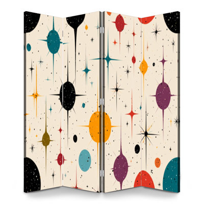 4 Panels Folding Screen Room Divider Royal Mid Century Fifties Modern Retro Luxurious Graphic Canvas Screen Room Separator Freestanding Protective Wall Divider Privacy Partition