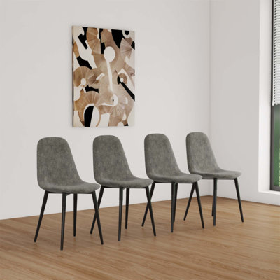 Ensemble de 4 chaises de salle à manger rembourrées en lin modernes avec pieds en métal, confortables et élégantes pour toute salle à manger ou cuisine