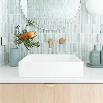 15.8" Matte White Square Vessel Bathroom Sink