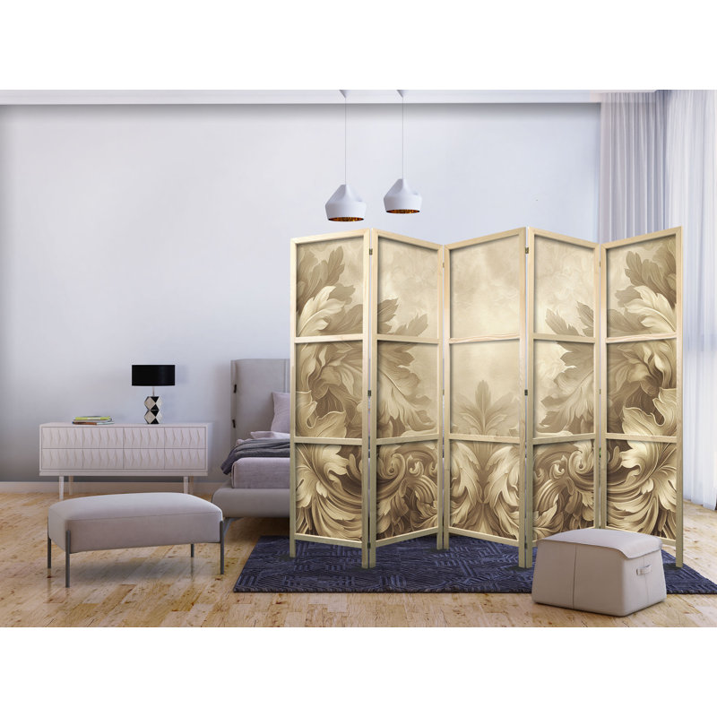 171cm H Solid Wood Folding Room Divider, 171cm H x 225cm W x 1.2cm D, 5