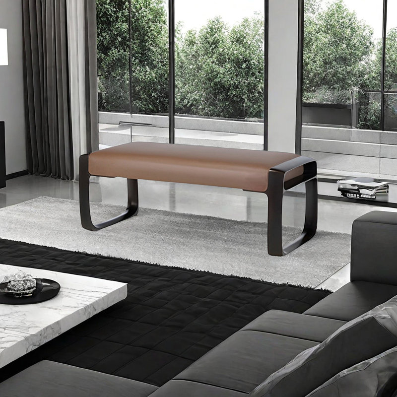 Banc rembourré en cuir Dury, H 16,53 po x l 47,24 po x P 17,71 po