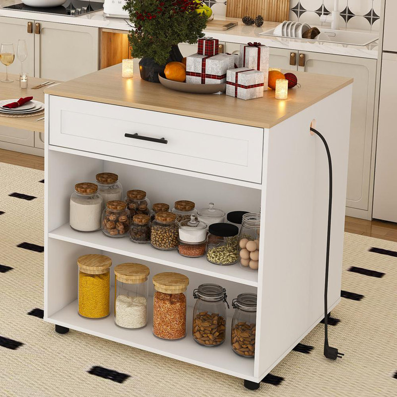 Îlot de cuisine extensible intelligent, White/Natural