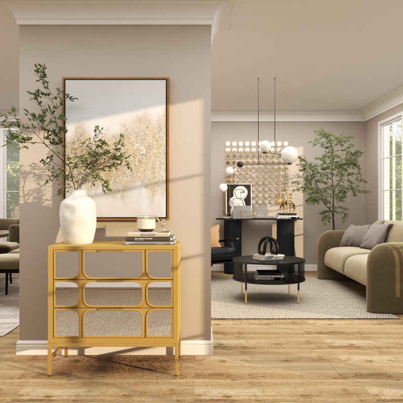 Armoire en bois Clell Glam, Or, Noir
