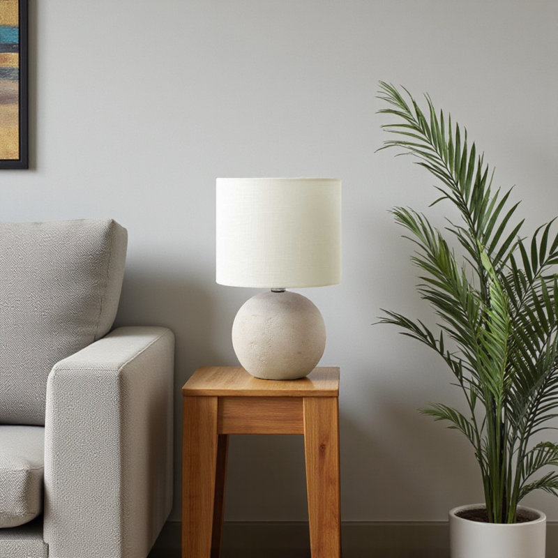 Galvin Moder Lighting Table Lamp Ivory Concrete with Cream Shade, 15.27'' H X 9.35'' W X 9.35'' D