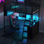Lit mezzanine simple avec bureau et tablettes à DEL Led-2131277196
