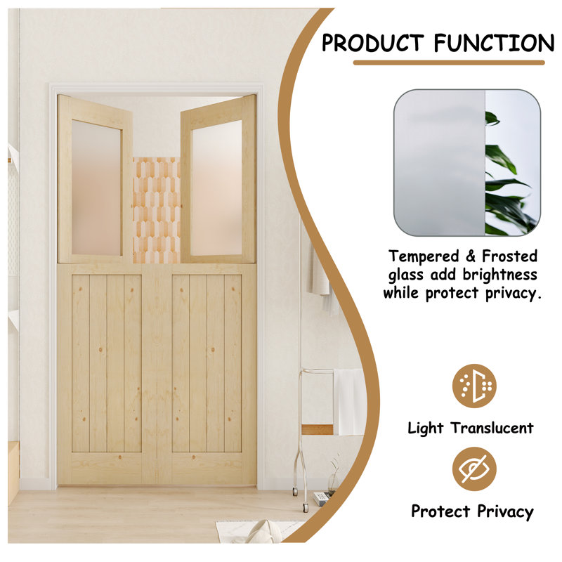 60 in. x 80 in. Natural Pine Frosted Glass Interior Door Slab