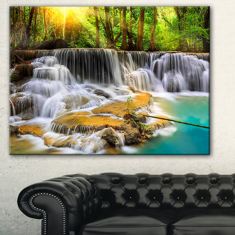« wide view of erawan cascade », reproduction d’impression sur toile, H 30 po x l 40 po x P 1 po, Toile tendue